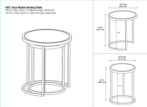 Dorel Living Moriah Nesting Tables, Soft Brass, Faux Marble
