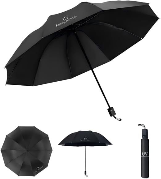 parasol podróżny przeciwsłoneczny, mieszany mini, odporny na deszcz burzowy, kompaktowa ochrona 99% promieni UV dla mężczyzn i kobiet, czarny