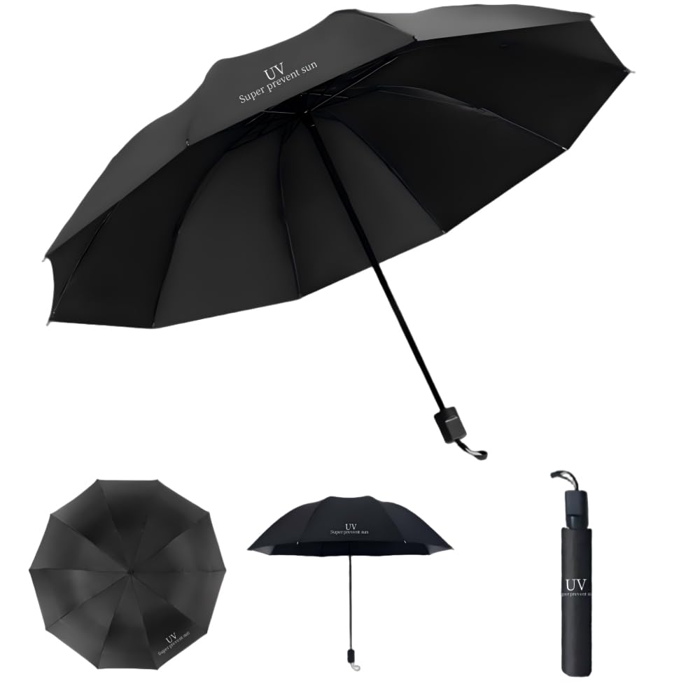 parasol podróżny przeciwsłoneczny, mieszany mini, odporny na deszcz burzowy, kompaktowa ochrona 99% promieni UV dla mężczyzn i kobiet, czarny