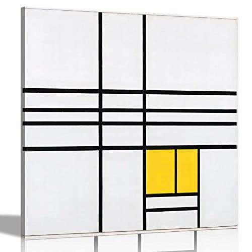 Piet Mondrian - Impresión sobre lienzo de composición con amarillo giclée, pintura al óleo para colgar en la pared, cuadros modernos, para el hogar, oficina, grande, 76 x 76 cm