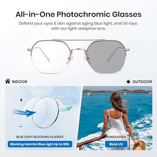 Cyxus Photochromic Glasses for Men Women with Blue Light Blocking 8344 | UV Protection, Eye Protection，Classic Aviator Style，Ideal for Computer Screen Daily Wear — view 4