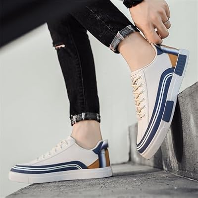 Men's Genuine Italian Leather Sneakers - Cushioned Breathable Street Style Shoes with Rubber Outsole