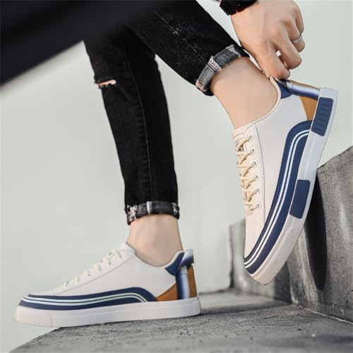 Men's Genuine Italian Leather Sneakers - Cushioned Breathable Street Style Shoes with Rubber Outsole (White/Green,12)
