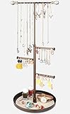 Keebofly Jewelry Tree Stand Organizer - Metal Necklace Organizer Display with Adjustable Height for Necklaces Bracelet Earrings and Ring Bronze