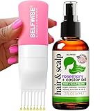 Organic Rosemary Oil For Hair Growth + Applicator with Castor, Argan, Coconut, Almond, Jojoba, Avocado, Vitamin E & Peppermint for Hair & Scalp Treatment, All Hair Types, Men & Women 2oz