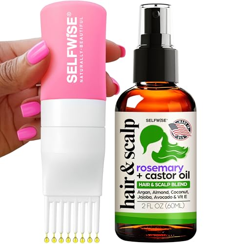 Organic Rosemary Oil For Hair Growth + Applicator with Castor, Argan, Coconut, Almond, Jojoba, Avocado, Vitamin E & Peppermint for Hair & Scalp Treatment, All Hair Types, Men & Women 2oz