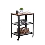 KEDLAN Microwave Cart Wooden 3-Tier W/Storage Shelf and Rolling Casters, Industrial Style Metal...