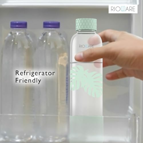 Image of Rioware Purifa Pro Borosilicate Glass Water Bottle With Silicon Sleeve (750Ml) | Airtight Lid | Leak Proof | Silicon Cap | Fridge Water Bottles For Home, Office & Gym -Pack Of 02, Blue&Green