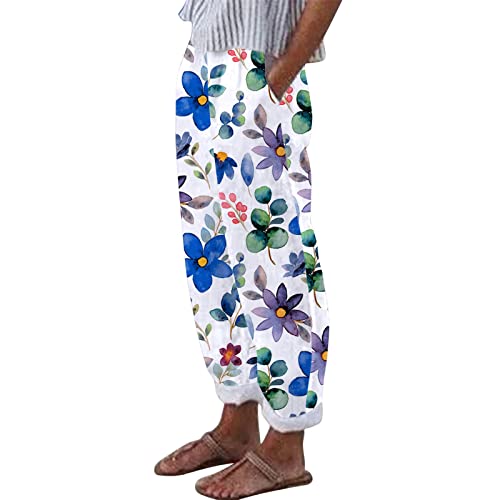 Pantalon en lin pour femme fluide couleur unie blanc pour éviter la chaleur d'été