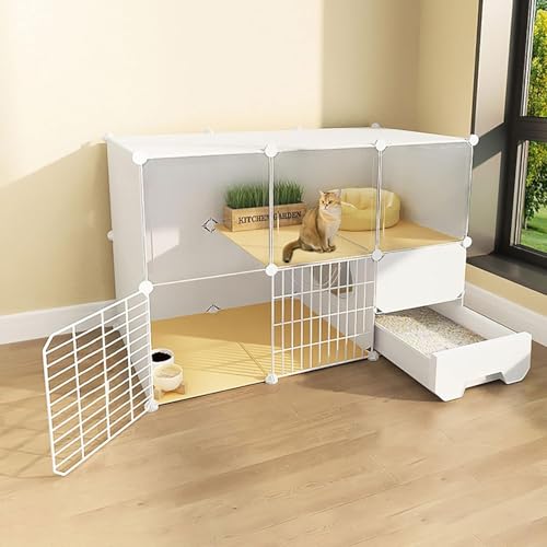 Cage pour chat d'intérieur avec bac à litière pour stopper la litière projetée au sol
