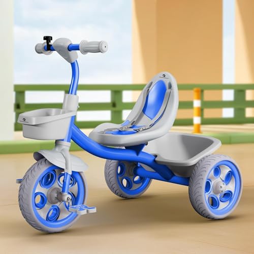 Image of StarAndDaisy Kids Cycle for 2-5 Years Boy & Girl /Tricycle with EVA Wheels, Bell & Basket /Baby Trike Cycle 30 Kg Capacity, 3-Point Safety Belt (Blue)
