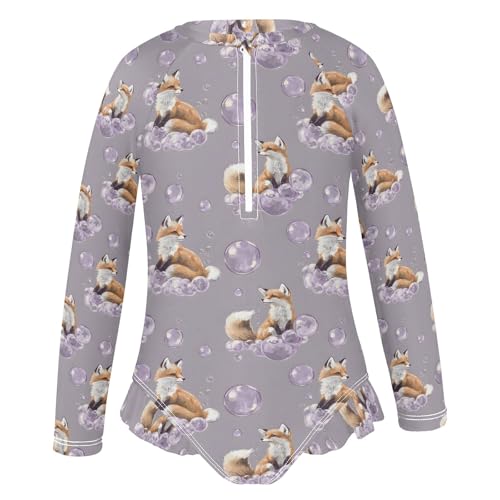 ALAZA Toddler Swimsuit Girl Bathing Suit Swimwear Rash Guard Fox Dream Bubble Long Sleeve 3T2