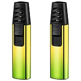 Rechargeable Butane Gas Flamer, ColorTorchGreen, MXOTN-002, 2 Pcs, Green/Yellow, Rechargeable, Metal, Butane Gas.