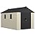 Greesum 8x12 FT Plastic Outdoor Storage Shed with Floor, Resin Sheds with Window and Lockable Door, Weather Resistant Organization for Garden, Patio, Pool Supplies, Beige