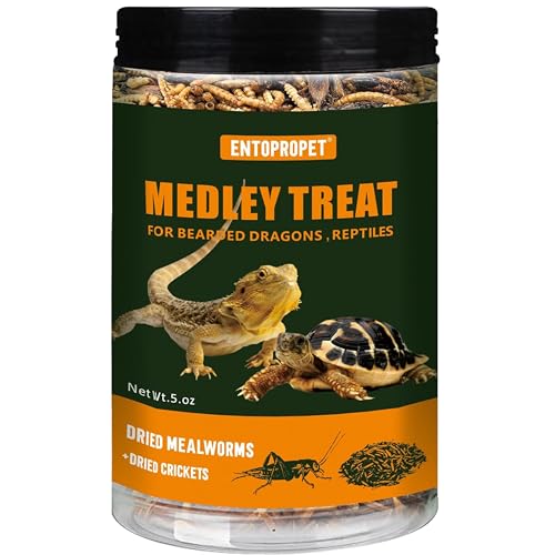Entopropet Dried Mealworms and Dried Crickets - Higher in Calcium and Richer in Protein-A Premium Medley Treat Food for Bearded Dragons Turtles Birds & Tropical Fish 5oz