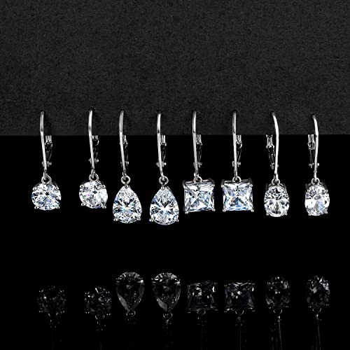 18K White Gold Plated Earrings Round Princess Cut Clear Cubic Zirconia Tear Drop Dangle Earrings for Women Hypoallergenic4