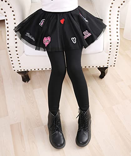 Irelia Winter Girls Skirt Leggings Fleece Lined Tutu Footless Pants Stamp Black 7-8 #TOP2