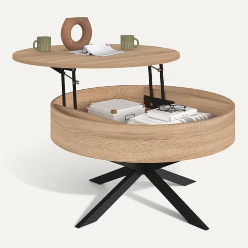 Table basse plateau relevable ronde ALIX 70 cm pied araignée bois et - vue 8