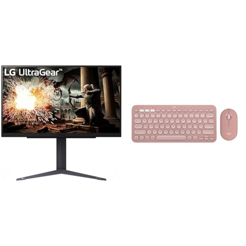 Image of LG 27GS75Q-B Ultragear QHD (2560x1440) Gaming Monitor, 27 inch, 1ms(GTG), 180Hz (O /C 200Hz), IPS, NVIDIA G-SYNC Compatible, AMD FreeSync, HDR10 + Logitech Pebble 2 Combo Wireless Keyboard and Mouse