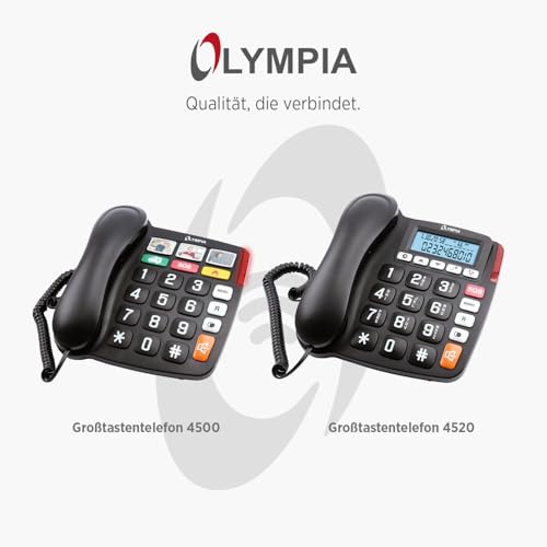 Olympia Großtastentelefon 4510 | Seniorentelefon Festnetz | extragroße Wahltasten | Senioren Telefon schnurgebunden | übersichtliches LCD Display | Festnetztelefon mit Schnur | Haltefunktion | schwarz