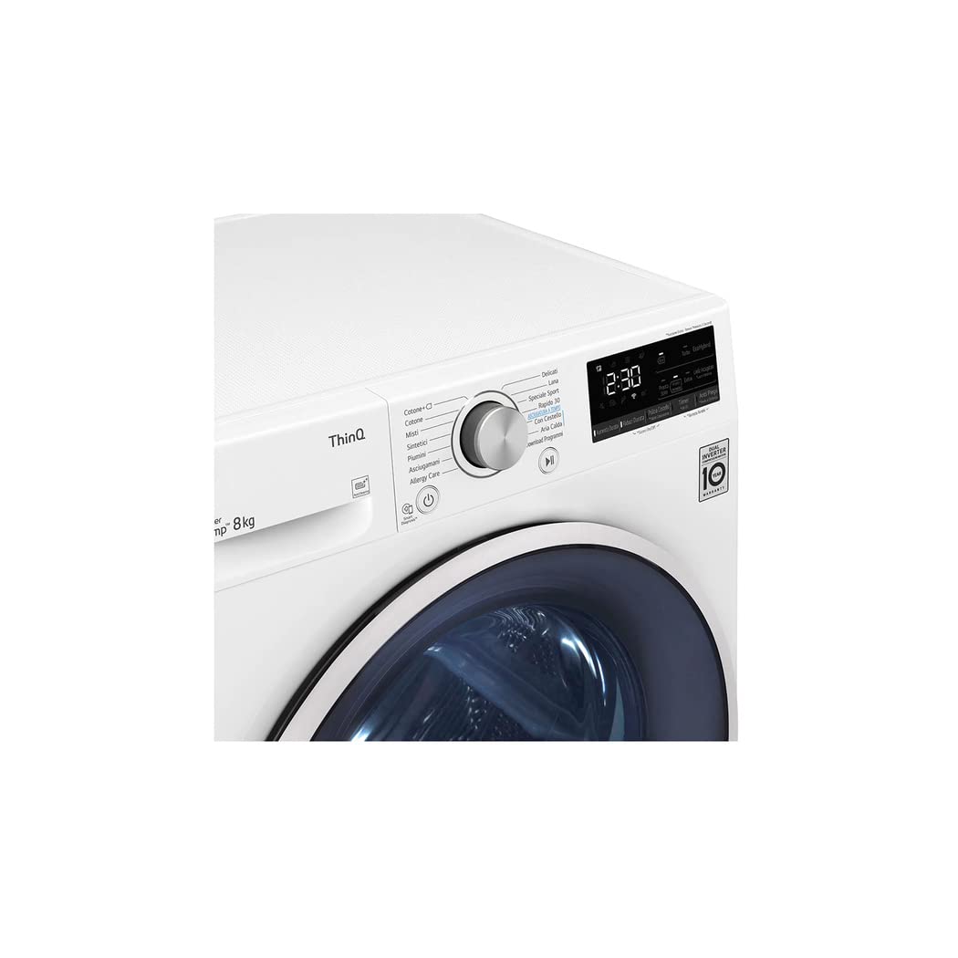 LG RH80V9AVHN - Secadora inteligente de carga frontal de 8 kg, clase A+++, condensación con bomba de calor, Wi-Fi con SmartThinQ, Eco Hybrid, Allergy Care, 60 x 69 x 85 cm, color blanco
