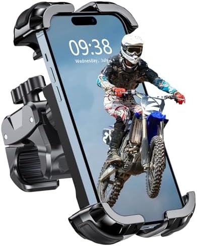 Babacom Bike Phone Holder, Upgrade Motorbike Phone Holder [1s Lock][Secure Protection], 360° Rotatable Phones Holder for Mountain Bike/ATV, Motorbike Handlebar Clamp Mount Riser for 4.7-6.8" Phones