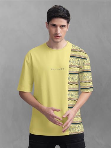 Image of BULLMER Trendy Front and Back Printed Oversized Round Neck T-Shirt for Men - Pack of 2