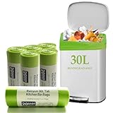 Rwoyurr 120 Counts Compostable Food Waste Bags 30L, Thicken Biodegradable Bin Liners, Recycling Pedal Trash Bag Compost Caddy Liner Tall for Kitchen Office Bathroom 8 Gallon, Green, 60 X 65cm