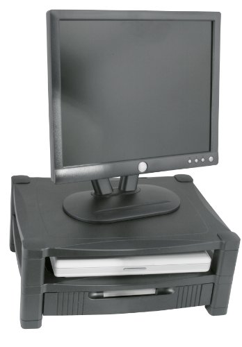 Kantek Two-Level Height-Adjustable Monitor/Laptop Stand with Removable Drawer, 17-Inch Wide x 13-Inch Deep x 3 to 7-Inch High, Black (MS480)