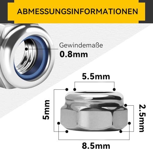 30 Stück Sechskantmuttern M5, Sicherungsmuttern Edelstahl A2 V2A, Selbstsichernde Muttern, Stopmuttern, Kontermuttern Set
