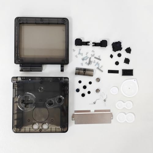 Image of Hzxkqmil Replacement Full Shell Case Kit for Gameboy Advance SP Console | Custom Transparent Housing DIY Clear Cover with Buttons Screws Repair Parts + Screwdrivers Tools for GBA SP (Clear Black)