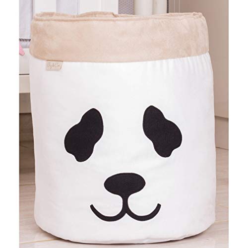 Giz de Cor Confecções, Cesto Organizador para Brinquedos Panda, branco/Caqui