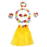 Modelos ordinarios para niños. Hawaii Party Dress está hecho de tela de poliéster (fibra de plástico), la falda de hierba está hecha de poliéster de hierba sintética (fibra de plástico) y flores falsas está hecha de seda.
