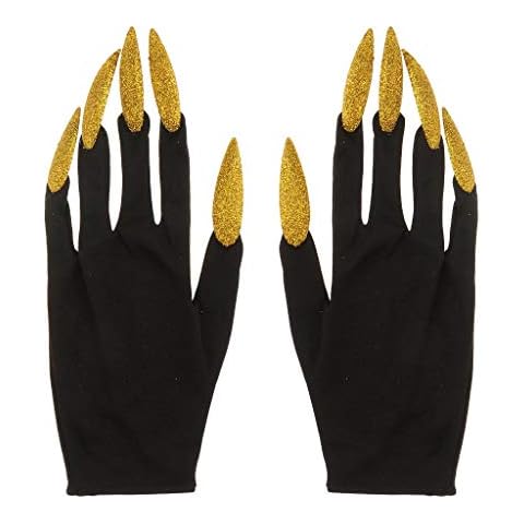 FRECI Halloween Gloves with Glitter Nails Performance Props Cosplay Costume Accessories Halloween Party Dress Supplies - Gold and Black Cover