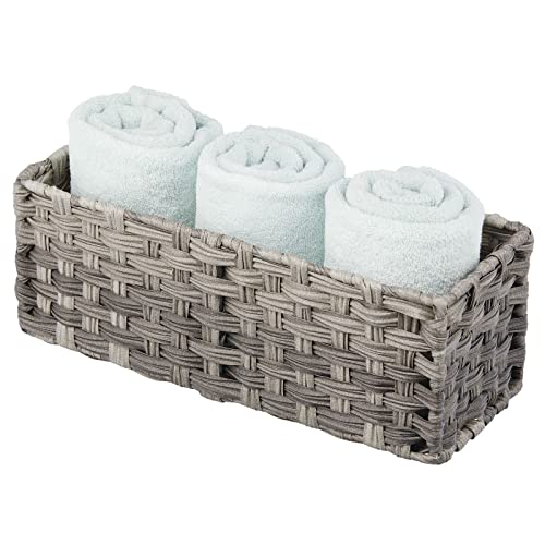 Mdesign Rustic Farmhouse Woven Toilet Paper Holder Basket - Small Storage Organizer Tank Topper For Bathroom Counter Or Top Of Toilet - Holds 3 Rolls Of Toilet Paper - Gray Ombre #TOP3
