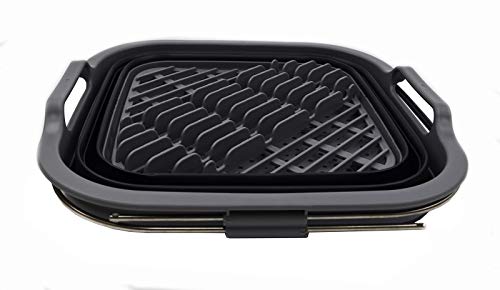 SAMMART 12L Expandable & Collapsible Plastic Dish Drainer-Foldable Drying Rack-Portable Dinnerware Organizer-Space Saving Kitchen Storage Tray (Grey/Black) - Image 3