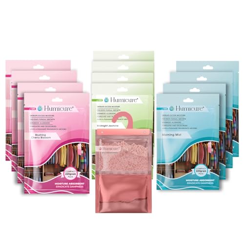 Image of Moisture Absorber Dehumidifier 500ml Absorption Capacity Prevents Mold, Dampness & Bad Odor Ideal for Wardrobe, Bathroom, Kitchen & Bedroom 220g x 12 (Fragrance Combo)