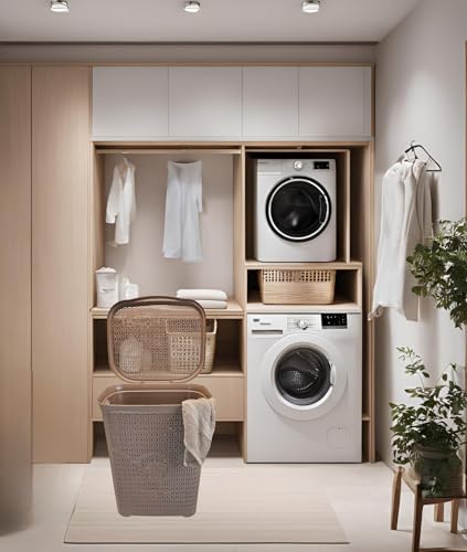 BH | 65L - Plastic Laundry Basket | Brown | Large | Knitted/Rattan Style | With Lid | Durable, Lightweight | Clothes Washing Bin Basket Hamper for Bathroom Bedroom (Pack of 1) - By BEST HOUSE - Image 6