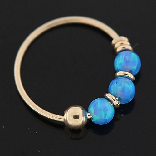 Piercingpoint 9Kt Solid Yellow Gold Triple Blue Opal Stone 22 Gauge (0.6Mm) - 5/16 Inch (8Mm) Length Hoop Nose Ring #TOP1
