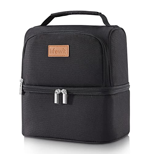 Lifewit Double Compartment Cooler Bag for Men Women, Insulated Water Resistant Waterproof Bento Box, Thermal Lunch Box for Work, School and Picnic, 7L, Black