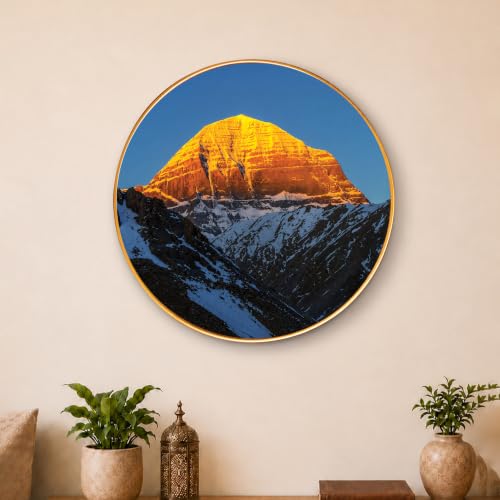 Image of PAINTINGMANTRA Mount Kailash Framed Wall Art Painting For Living Room, Himalayan Poster with frame for Wall, Decoration item for bedroom & Home, 16 Inch
