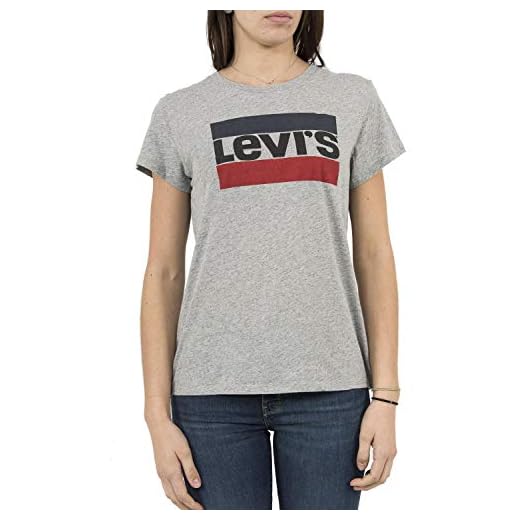 Levi's T-shirt för kvinnor med perfekt text, Sportkläder logotyp rökstack Htr, S