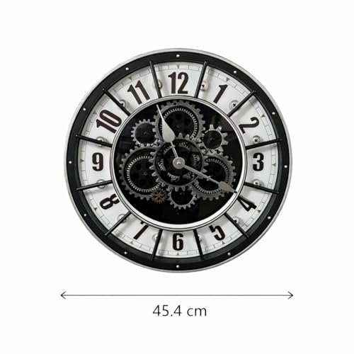 Image of Xtore Striking Industrial Moving Gear Wall Clock for Living Room, Office & Study Decor | Skeleton Dial Design with Exposed Gear Detailing & Bold Numeric Markers (Black & White, 45 cm)