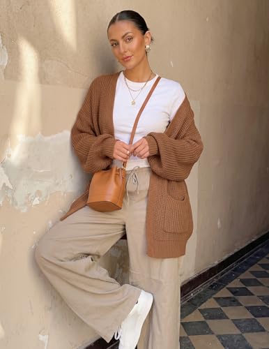 Image of MEROKEETY Long Sleeve Oversized Cardigan Sweaters for Women | Fall Winter Sweaters, Open Front, Chunky Knit, 2026 Casual Work Outerwear with Pockets