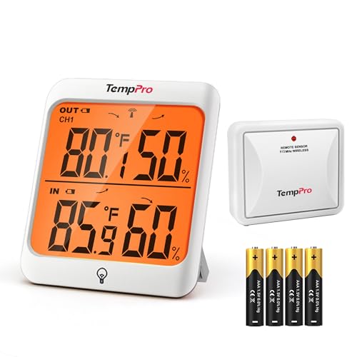 TempPro Indoor Outdoor Thermometer Wireless Hygrometer, 500FT Inside...