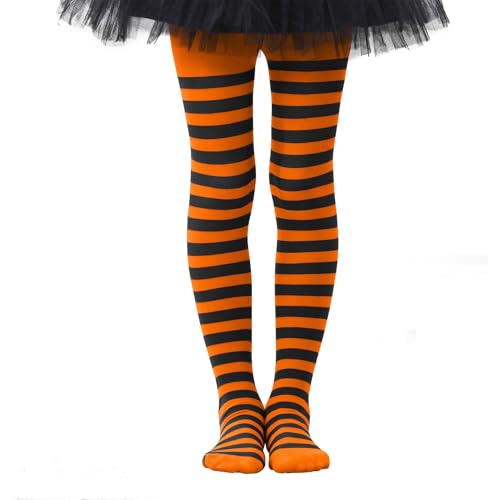 Zando Halloween Tights Girls 6-8 Years - Striped Tights Christmas for Ultra-Soft Cable Knit Leggings for Halloween Parties