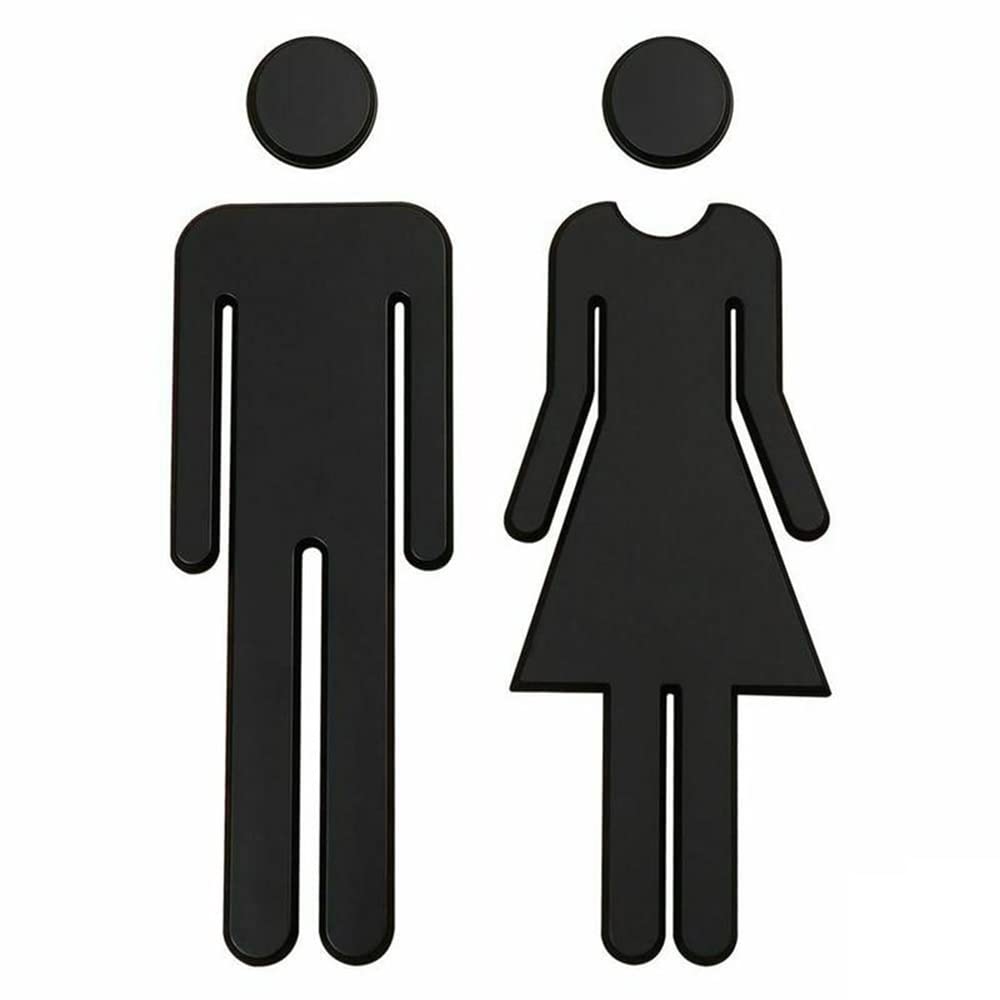 GTHTUHFD 3D Toilet Sticker, Diy Man And Woman Toilet Sticker Wc Door Sign Decals Toilet Signs Restroom Washroom Signage Plaque Wall Sticker Decor Removable - Silver Black