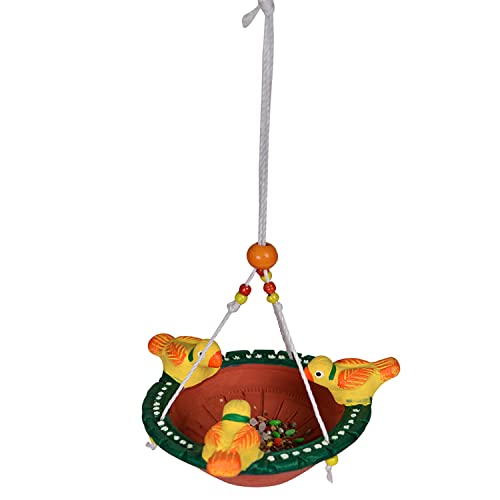 Image of ExclusiveLane Terracotta Bird Feeder Hanging for Balcony|Bird Feeder Water And Food Outdoor Garden Decoration Hanging Bird Feeder for Balcony Bird Feeder Terracotta Decor Backyard Bird Feeder Hanging|