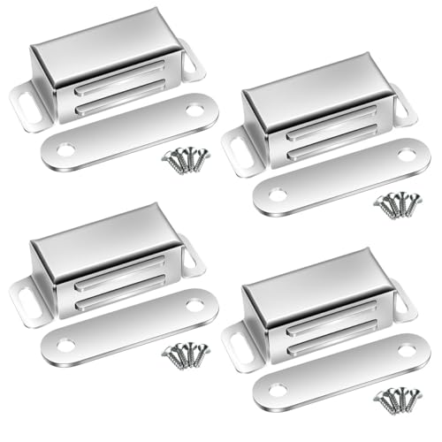 Selyse Lot de 4 aimants de porte magnétiques pour portes d'armoire, solides - 8 kg - En acier inoxydable - Ferme-porte magnétique - Pour meubles et portes de balcon