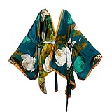 Summer Beach Cover up Women Cardigan Fashion Sexy Boho African Holiday Party Long Sleeve Silk Feeling Robe Kimono Kaftan (color31)